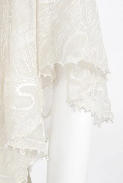 Stunning 1973 Zandra Rhodes Couture Hand-Painted Ivory Sheer Chiffon & Tulle Gown - Vintage Elegance
