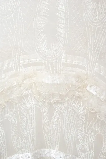 Stunning 1973 Zandra Rhodes Couture Hand-Painted Ivory Sheer Chiffon & Tulle Gown - Vintage Elegance