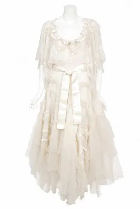 Stunning 1973 Zandra Rhodes Couture Hand-Painted Ivory Sheer Chiffon & Tulle Gown - Vintage Elegance