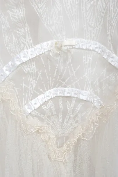 Stunning 1973 Zandra Rhodes Couture Hand-Painted Ivory Sheer Chiffon & Tulle Gown - Vintage Elegance