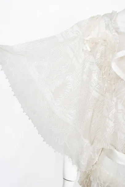Stunning 1973 Zandra Rhodes Couture Hand-Painted Ivory Sheer Chiffon & Tulle Gown - Vintage Elegance