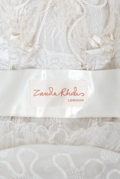 Stunning 1973 Zandra Rhodes Couture Hand-Painted Ivory Sheer Chiffon & Tulle Gown - Vintage Elegance