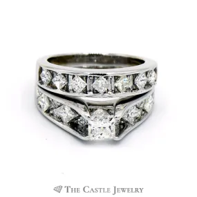 2.25cttw Princess Cut Diamond Bridal Set in 14k White Gold