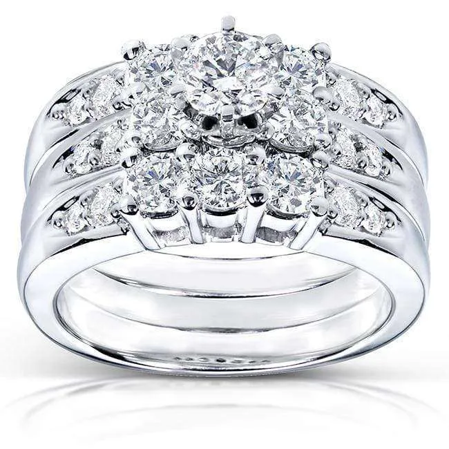 3-Stone Round Diamond Bridal Set 1-5/8ct.tw (3 Piece Set)