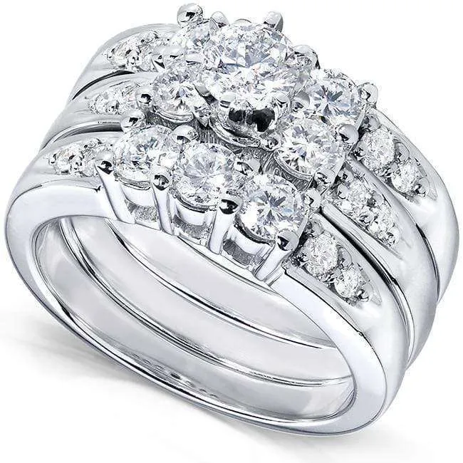 3-Stone Round Diamond Bridal Set 1-5/8ct.tw (3 Piece Set)