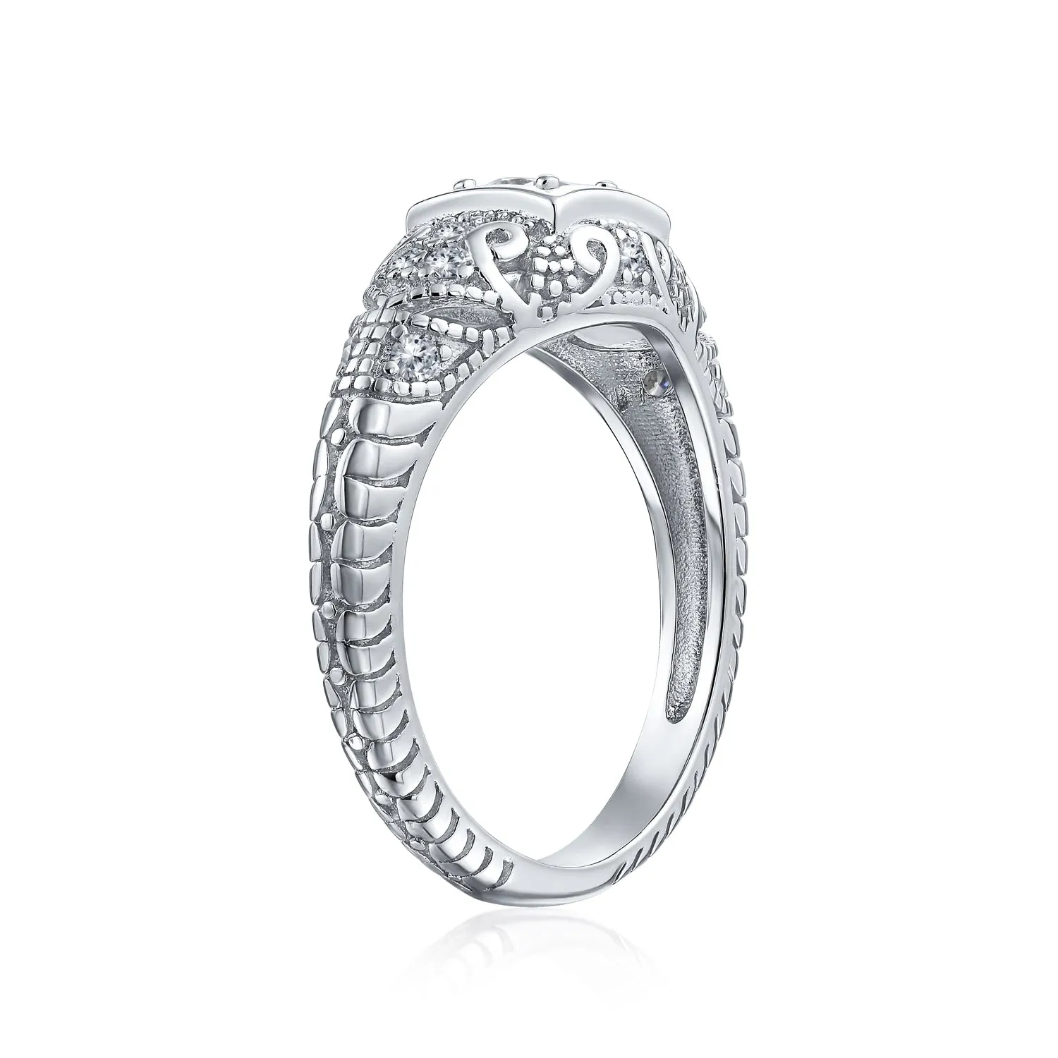 AAA CZ Vintage Style Milgrain 1CTW Solitaire Engagement Ring Sterling Silver