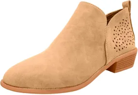 Ankle Boots for Women, Casual Low Heel Cut Out Slip On Short Chunky Stacked Heel Perforated Side V Cut Western Booties