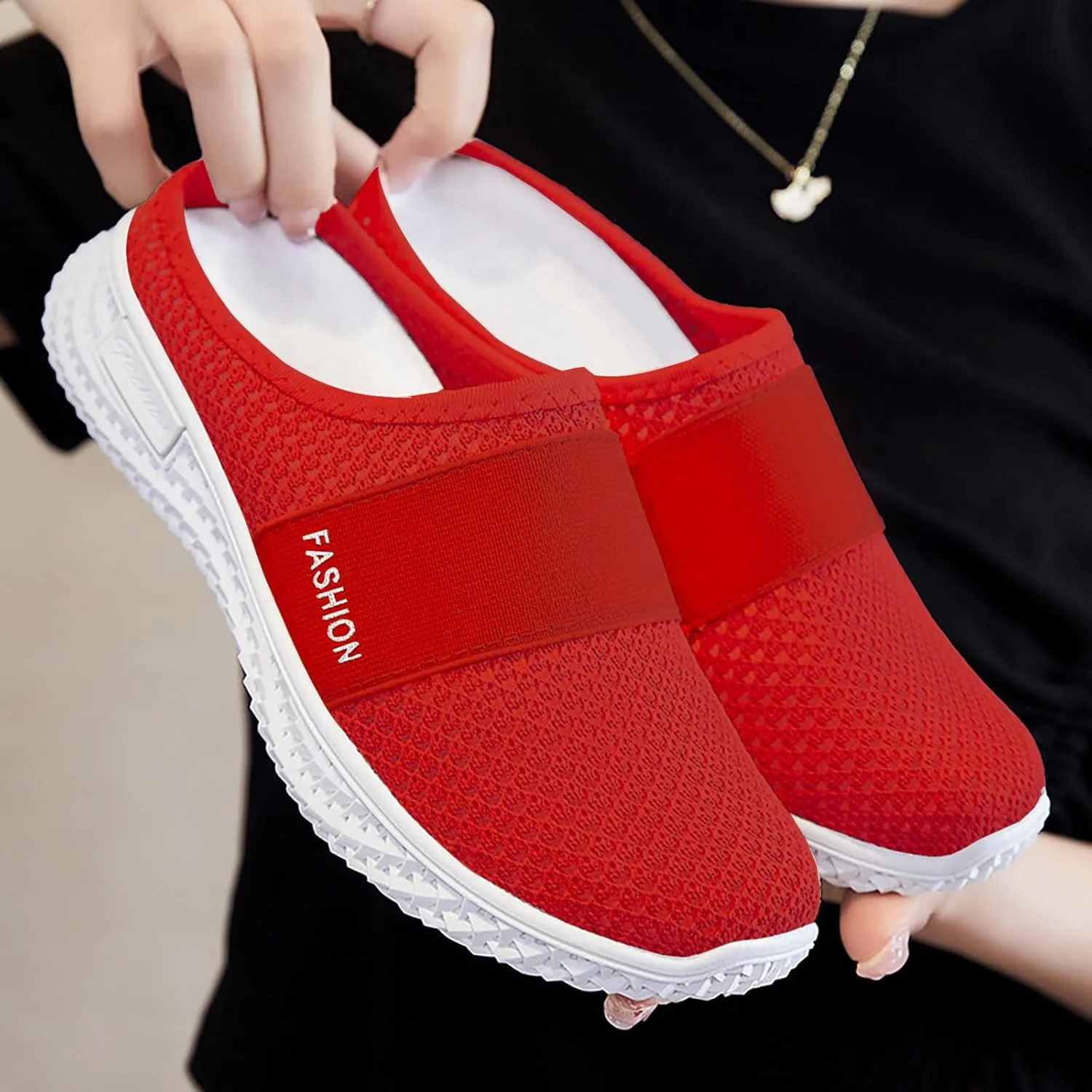 Backless Sneakers for Women Breathable Mesh Low Top Sneakers Cushion Slip-On Walking Tennis Shoes Orthopedic Lightweight Comfortable Summer Footwear Fashion Loafer Flats