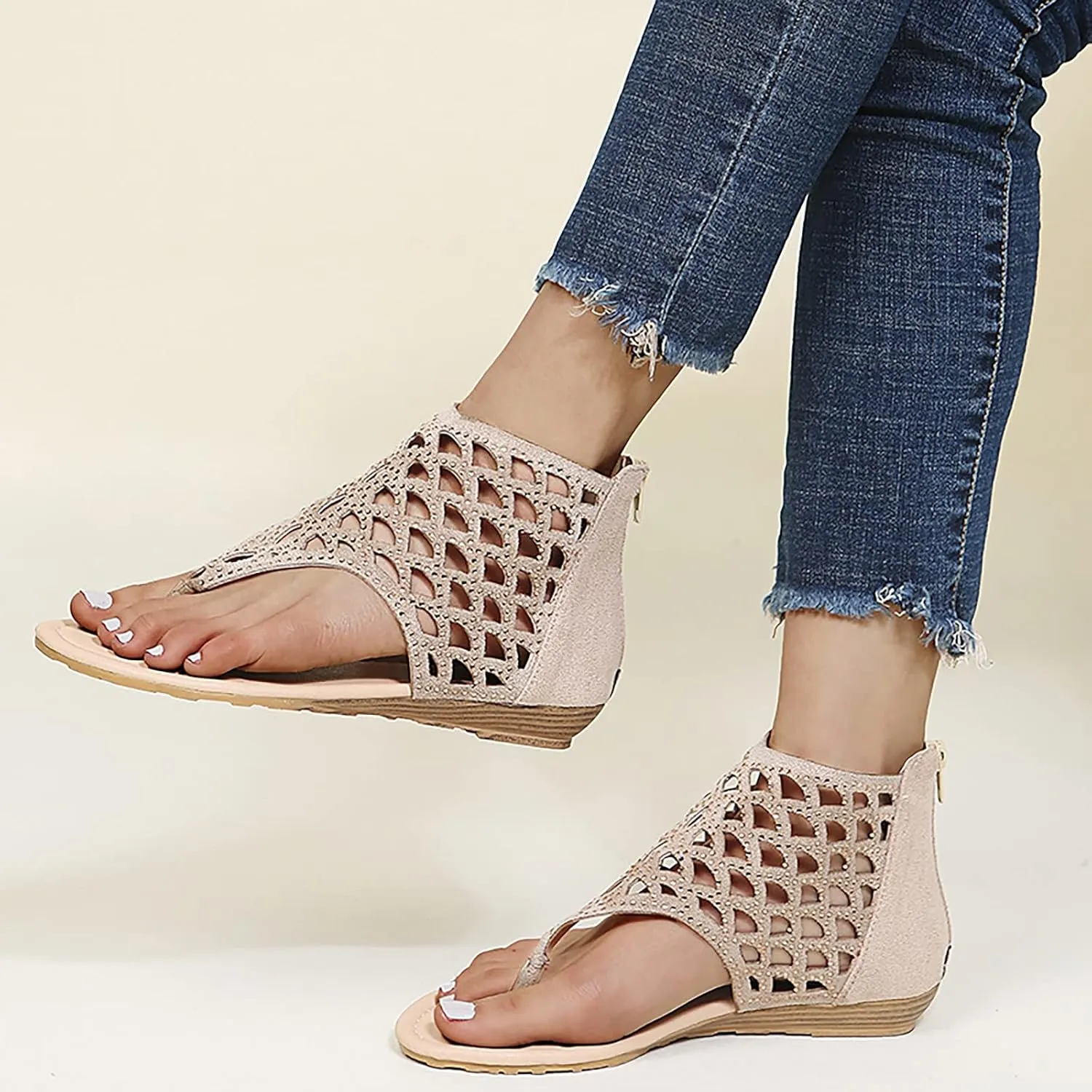 Beach Sandals for Women Roman Slip on Ring Toe Flip Flop Breathable Pluse Size for Women Summer Wedding