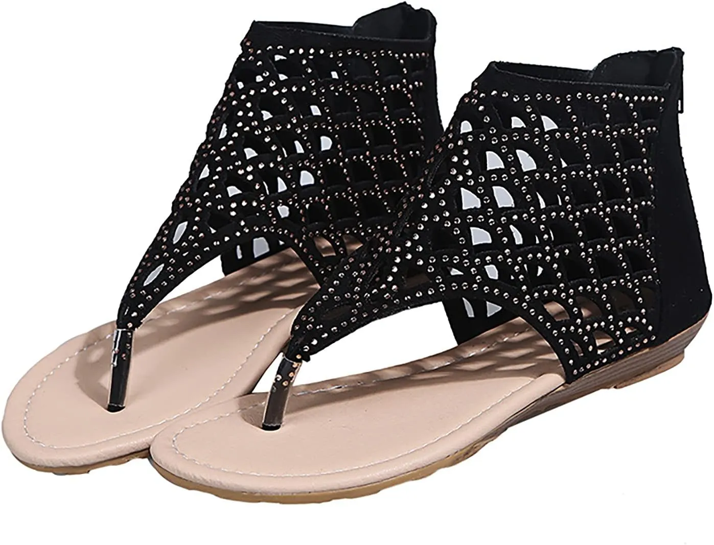 Beach Sandals for Women Roman Slip on Ring Toe Flip Flop Breathable Pluse Size for Women Summer Wedding