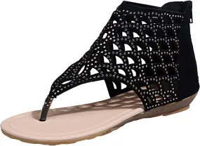 Beach Sandals for Women Roman Slip on Ring Toe Flip Flop Breathable Pluse Size for Women Summer Wedding