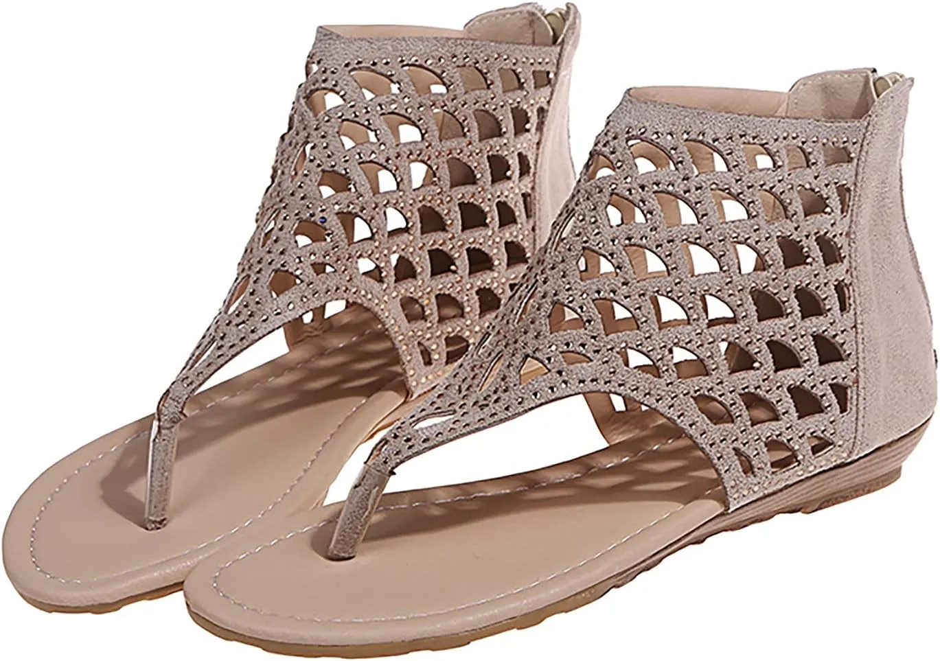 Beach Sandals for Women Roman Slip on Ring Toe Flip Flop Breathable Pluse Size for Women Summer Wedding