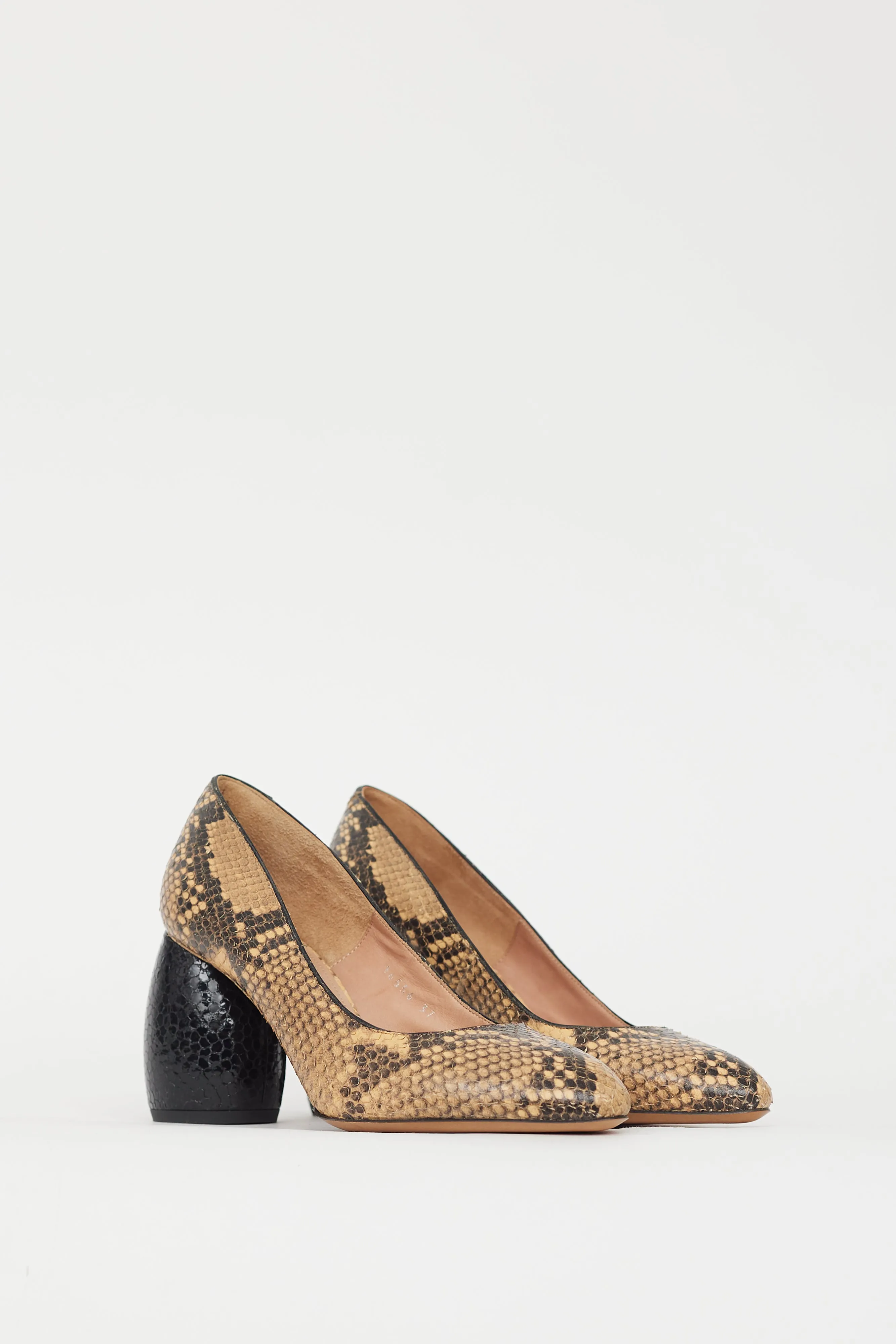 Beige & Brown Embossed Leather Pump