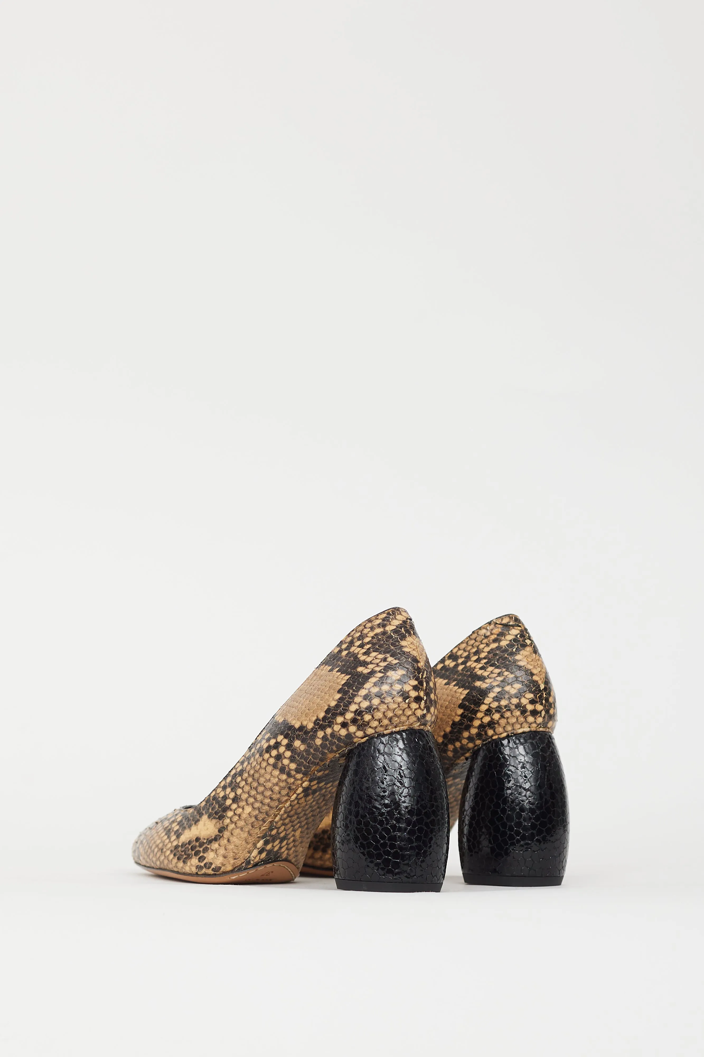Beige & Brown Embossed Leather Pump
