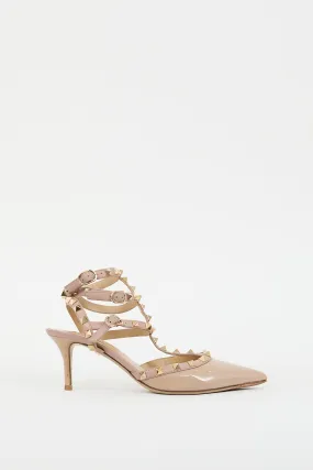 Beige Patent Rockstud Caged Pump