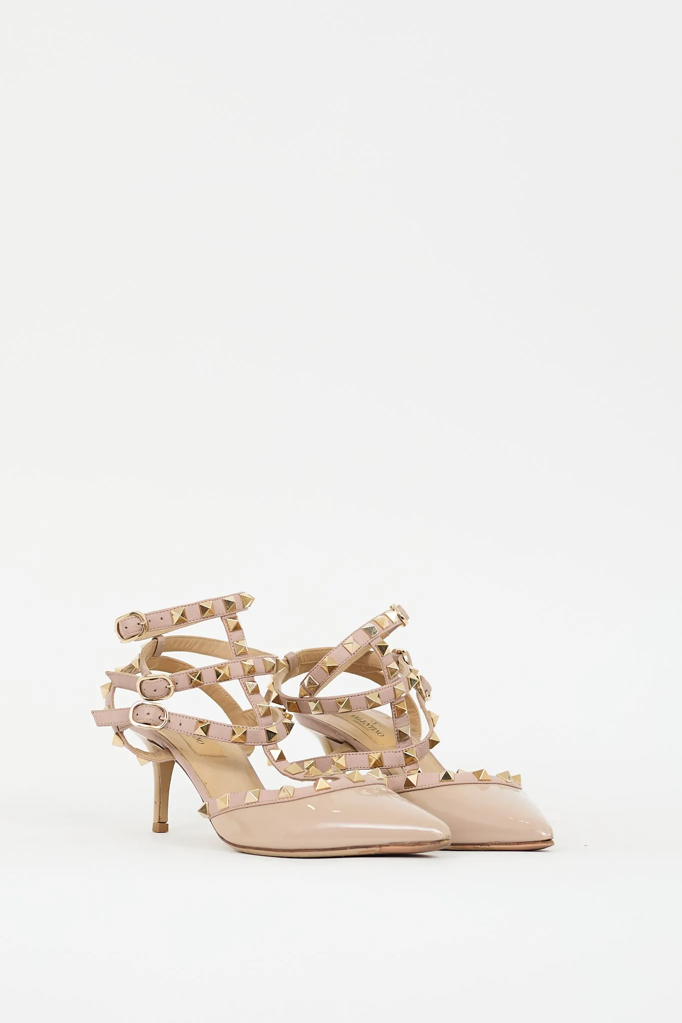 Beige Patent Rockstud Caged Pump