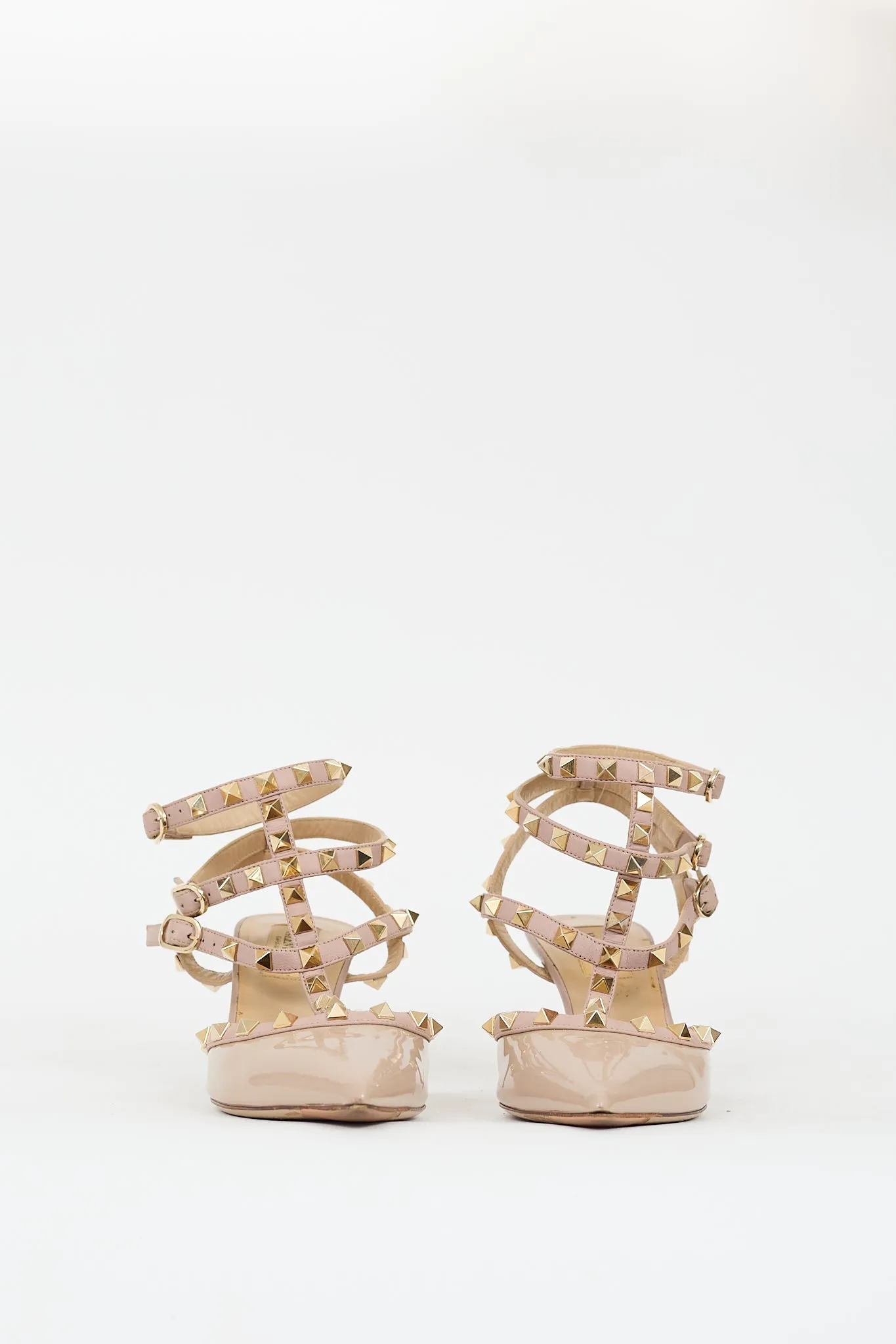 Beige Patent Rockstud Caged Pump