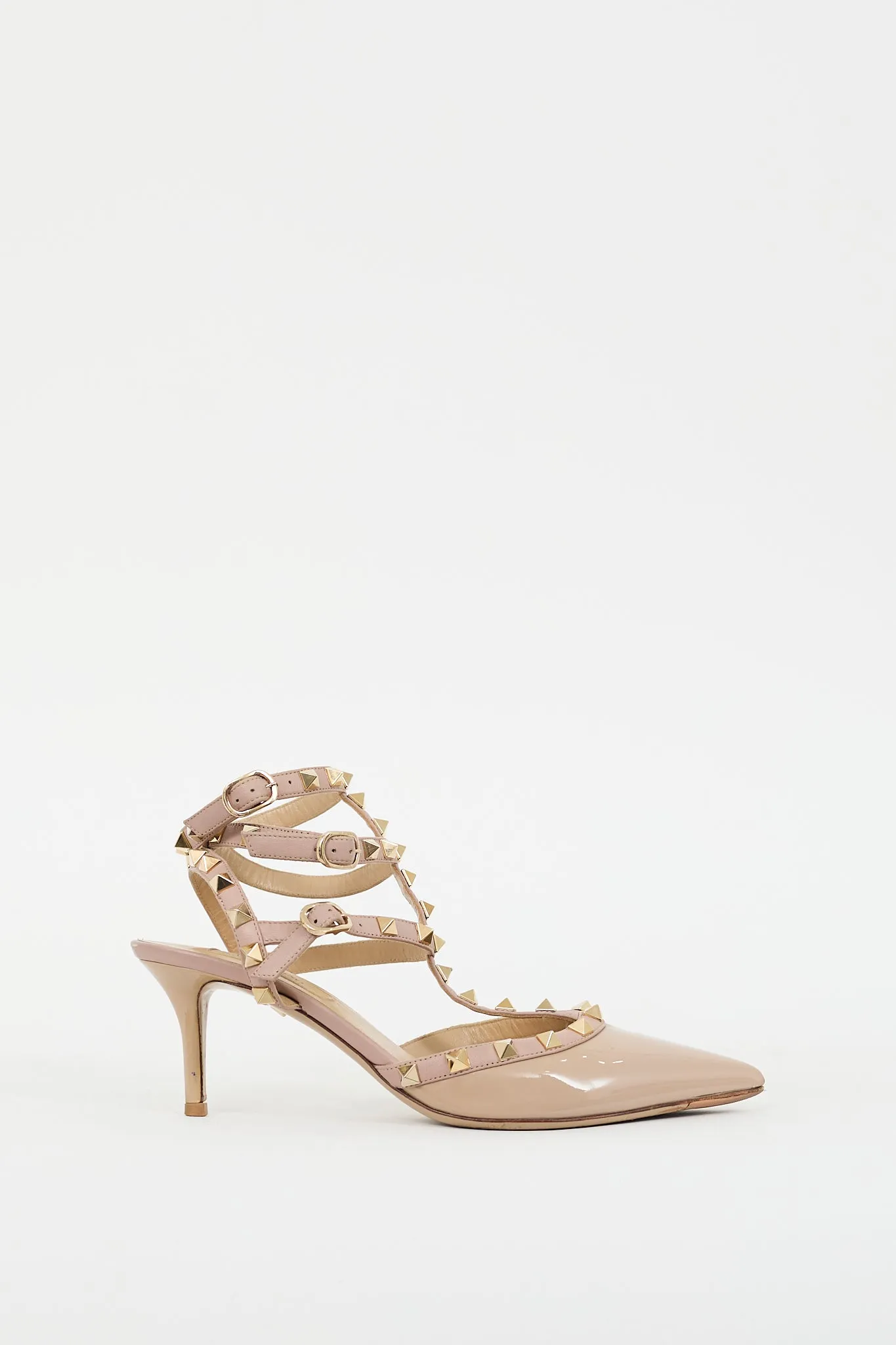 Beige Patent Rockstud Caged Pump