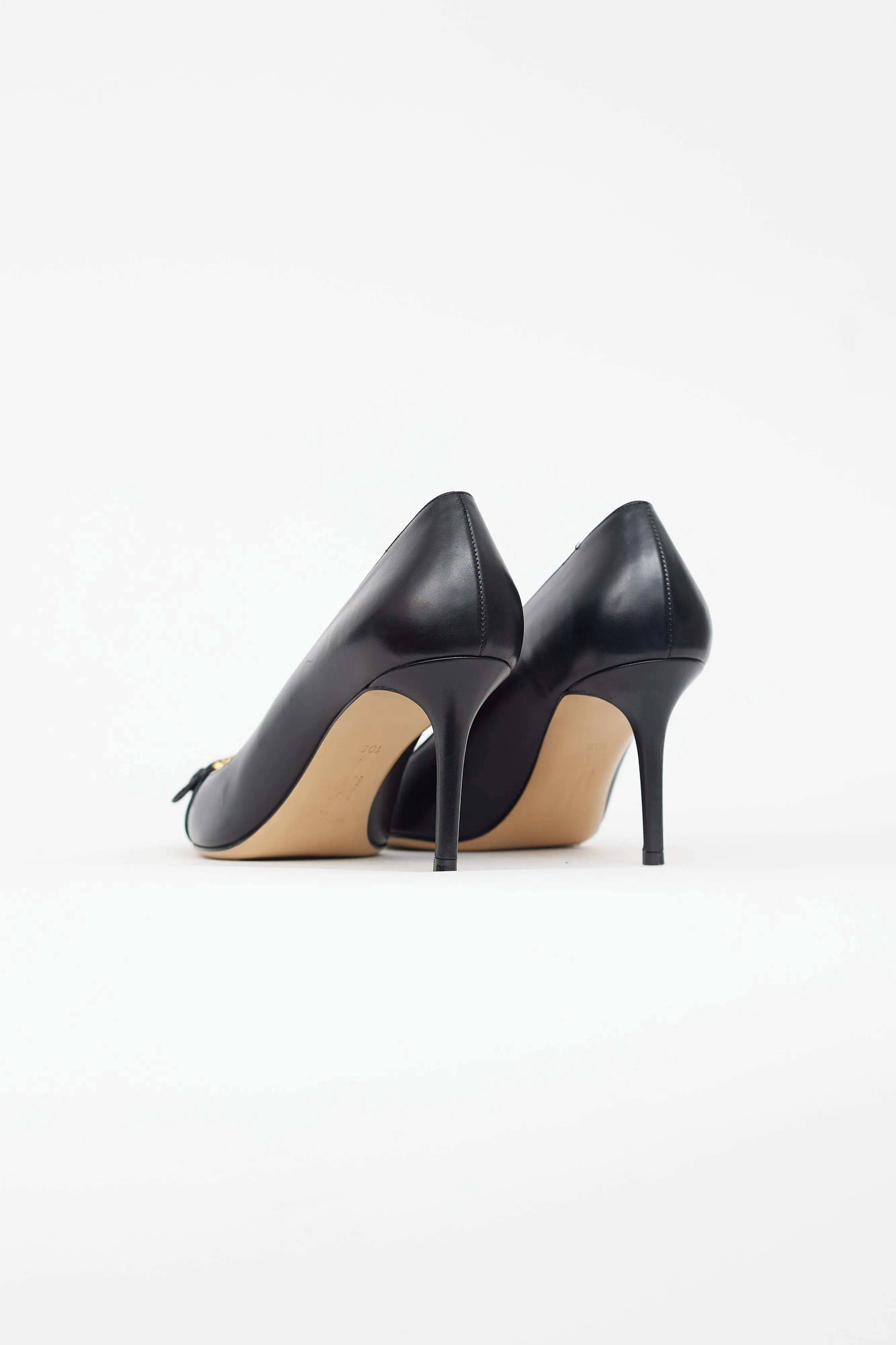 Black Leather Gold Buckle Pump