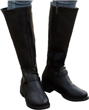Boots for Women Knee High Combat Style Closed Toe Motorcycle Boots Classic Zipper Buckle Low Heel Shoes Retro Shoes 52