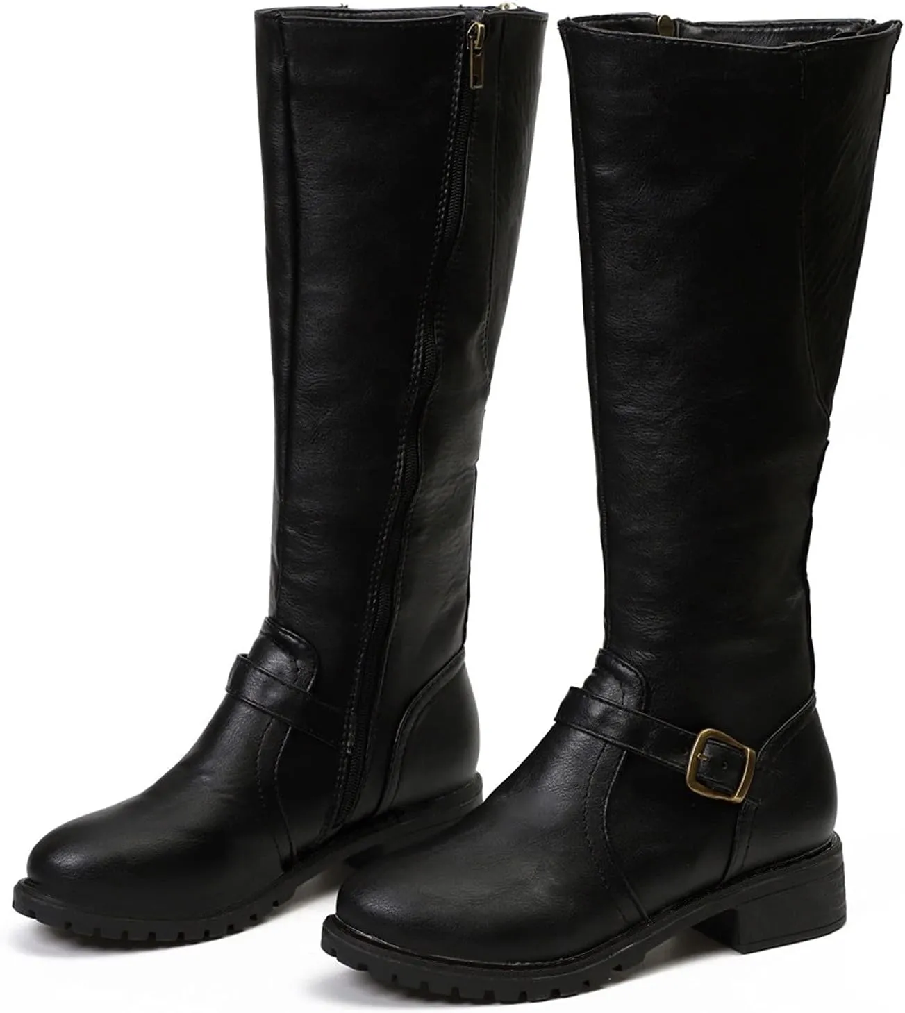 Boots for Women Knee High Combat Style Closed Toe Motorcycle Boots Classic Zipper Buckle Low Heel Shoes Retro Shoes 52