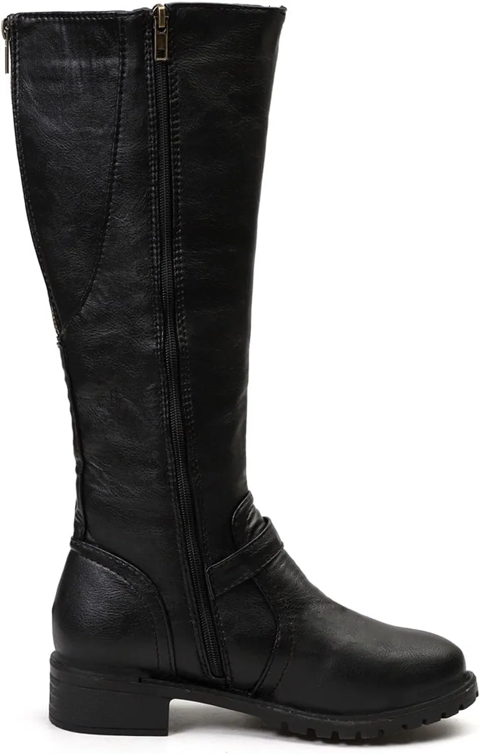 Boots for Women Knee High Combat Style Closed Toe Motorcycle Boots Classic Zipper Buckle Low Heel Shoes Retro Shoes 52
