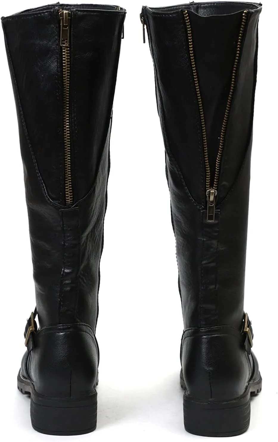 Boots for Women Knee High Combat Style Closed Toe Motorcycle Boots Classic Zipper Buckle Low Heel Shoes Retro Shoes 52