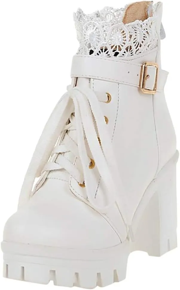 Boots for Women Women's Chunky Platform High Heel Boots Lace Up Gothic Ankle Booties Block Heel Buckle Punk Shoes