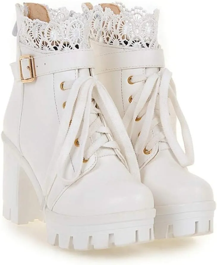 Boots for Women Women's Chunky Platform High Heel Boots Lace Up Gothic Ankle Booties Block Heel Buckle Punk Shoes