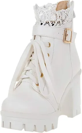Boots for Women Women's Chunky Platform High Heel Boots Lace Up Gothic Ankle Booties Block Heel Buckle Punk Shoes