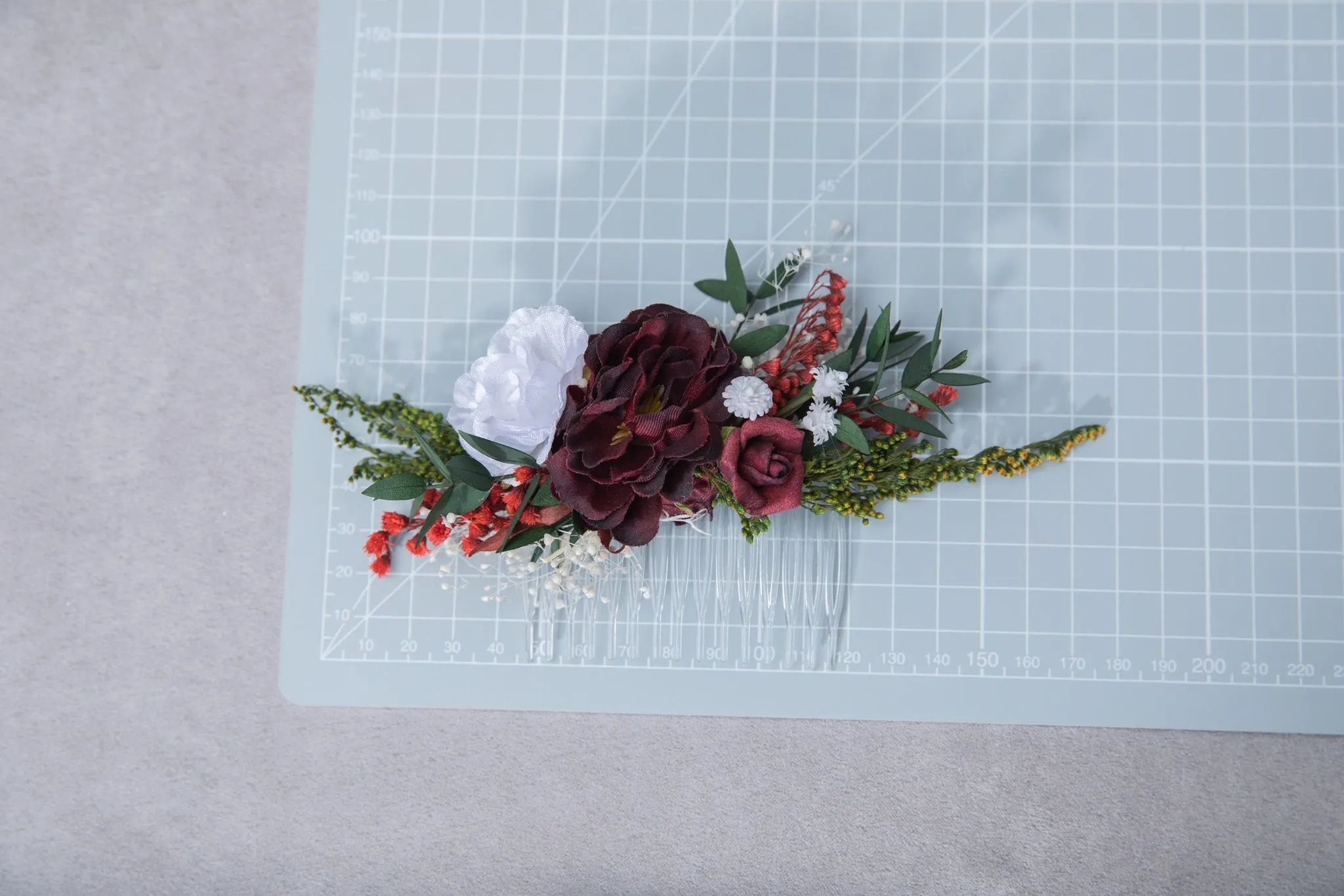 Burgundy and white bridal hair comb Flower bridal comb Wedding hair comb Magaela Customisable bridal hair comb Natural bridal headpiece