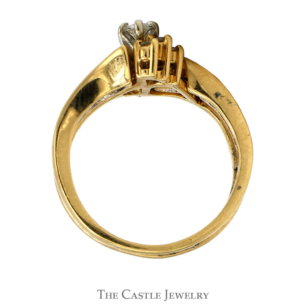 Bypass Diamond Bridal Set .50CTTW With .20CT Marquise Cut Center With Baguette And Round Diamond Accents In 14KT Yellow Gold