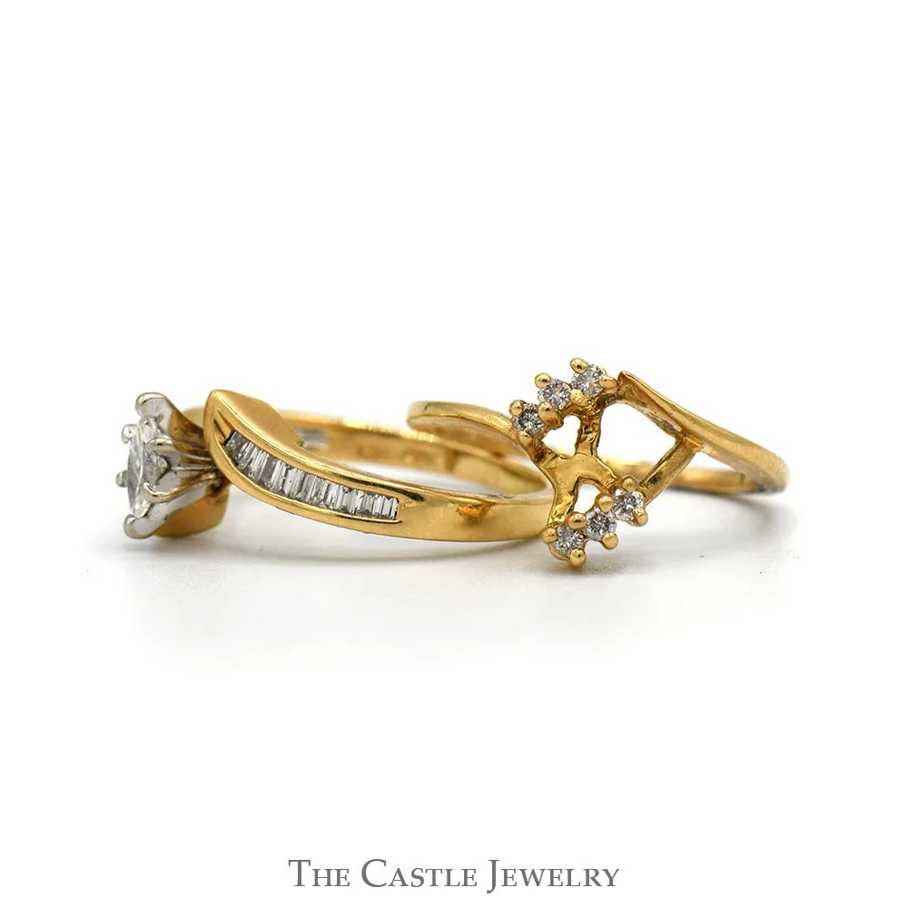 Bypass Diamond Bridal Set .50CTTW With .20CT Marquise Cut Center With Baguette And Round Diamond Accents In 14KT Yellow Gold