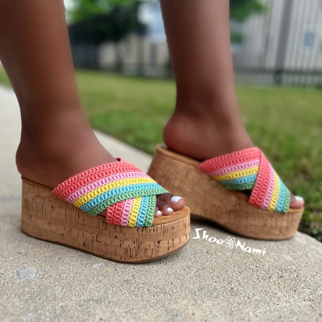 CASA-1 Multicolor Striped Woven Criss Cross Vamp