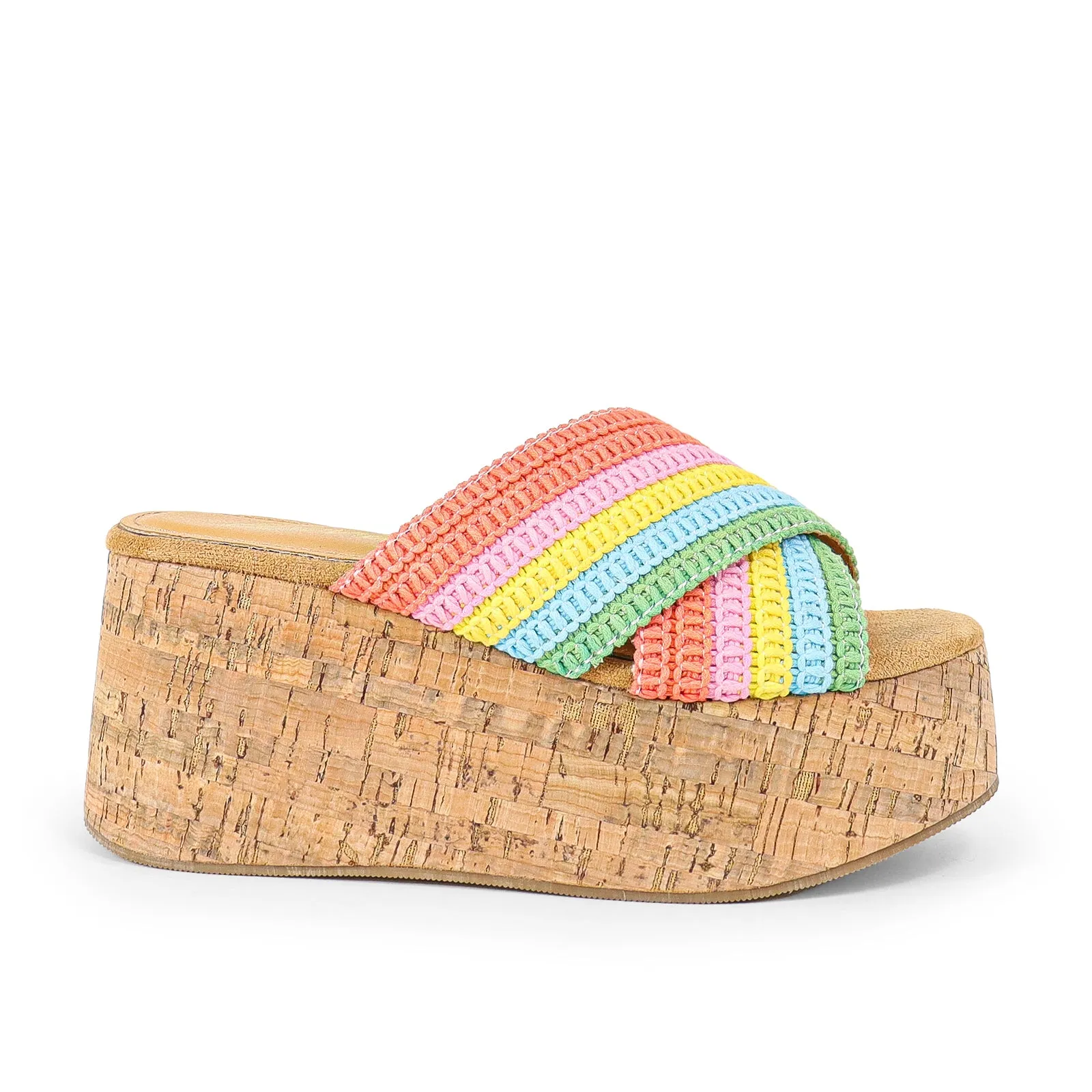 CASA-1 Multicolor Striped Woven Criss Cross Vamp