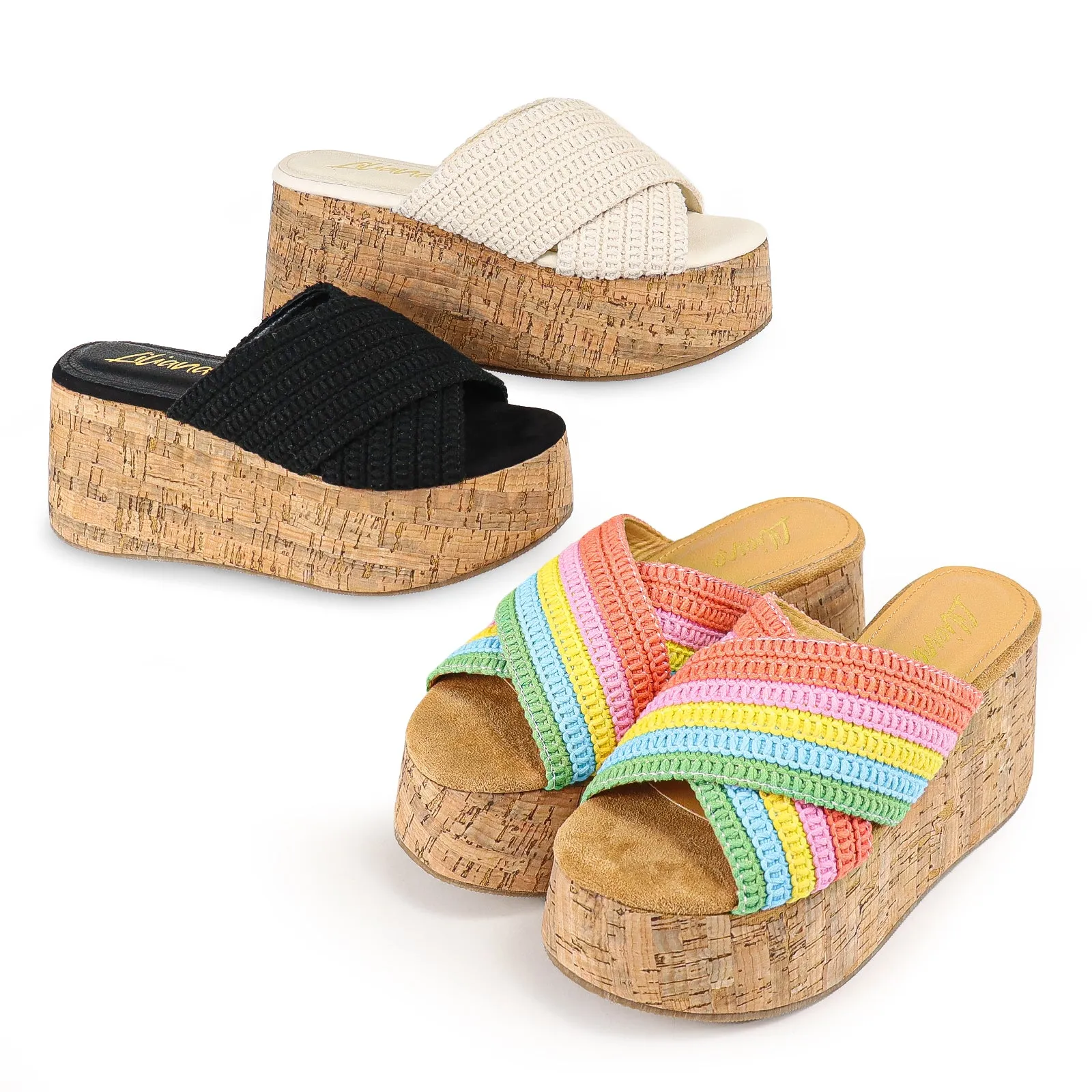 CASA-1 Multicolor Striped Woven Criss Cross Vamp