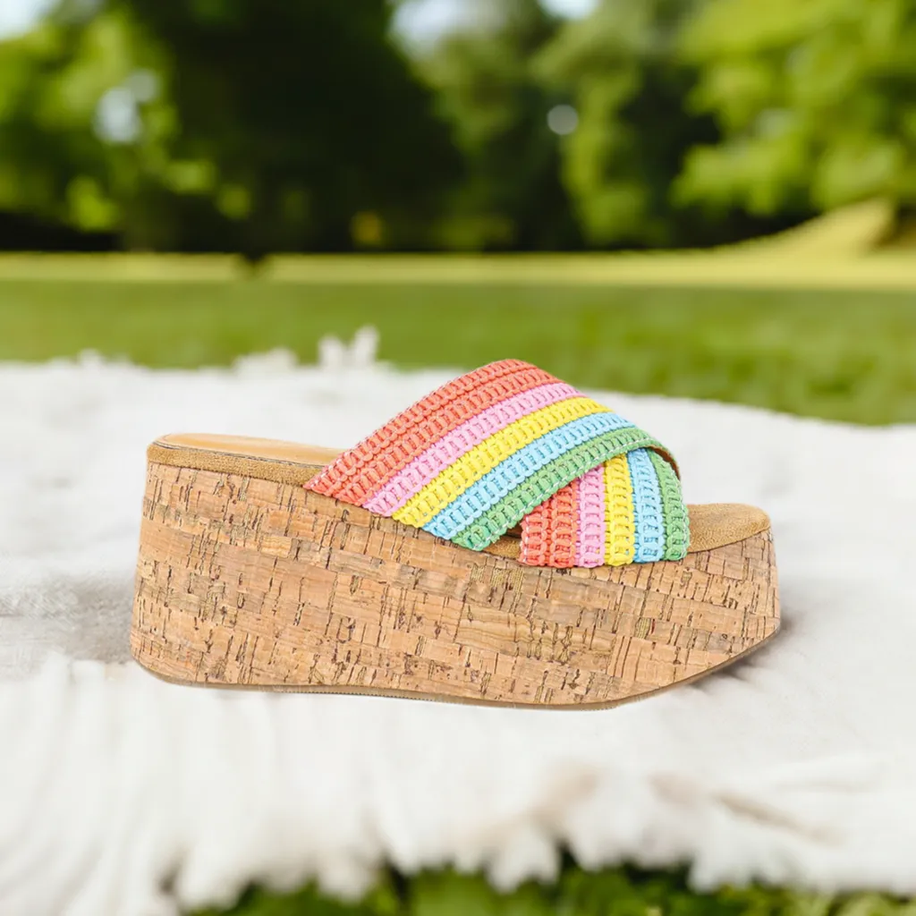 CASA-1 Multicolor Striped Woven Criss Cross Vamp