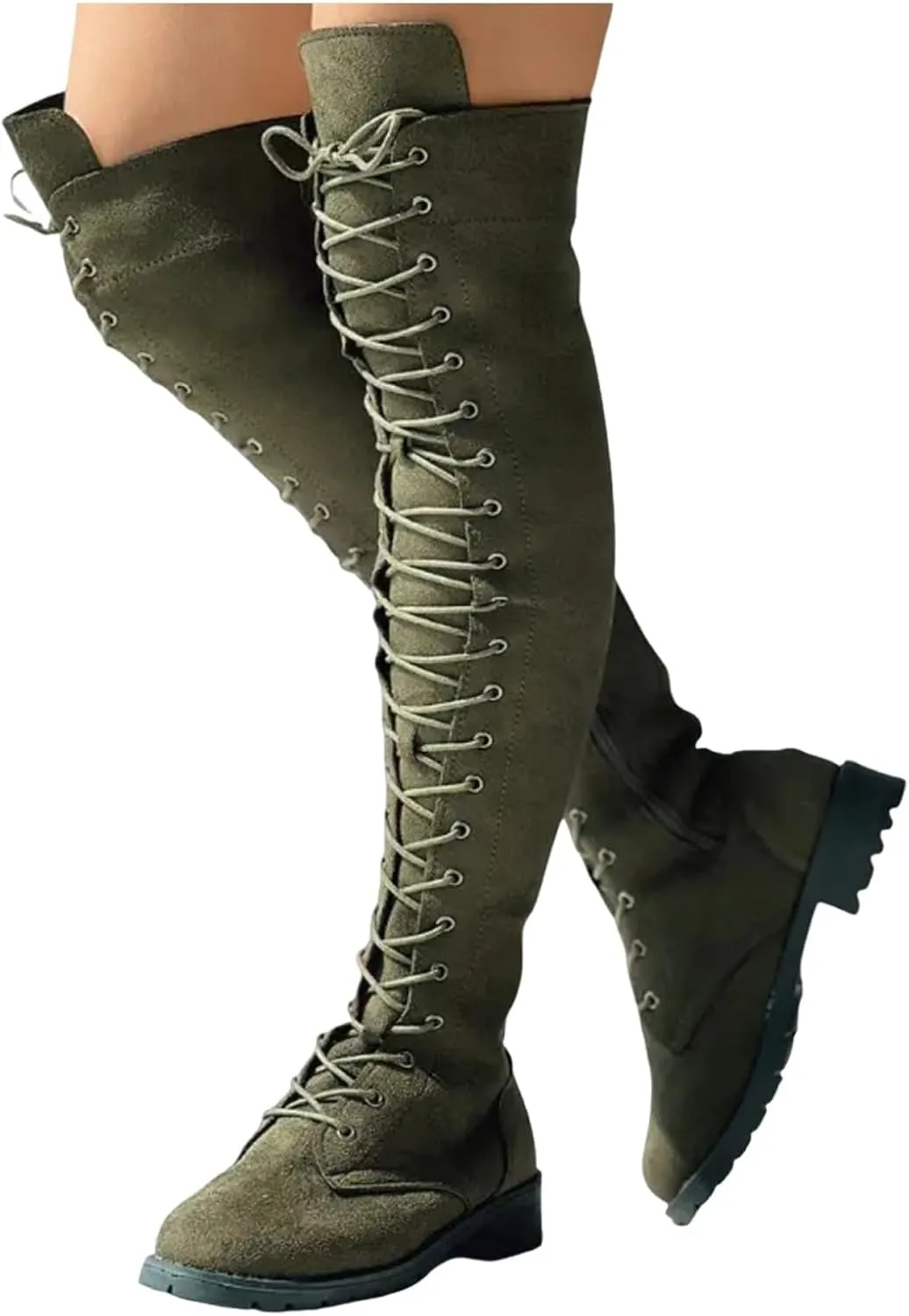 Cathalem Over the Knee Boots for Women Platform Thigh High Boots Chunky Heel Knee High Boots Round Toe Stretch Boots