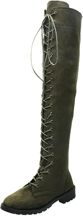 Cathalem Over the Knee Boots for Women Platform Thigh High Boots Chunky Heel Knee High Boots Round Toe Stretch Boots