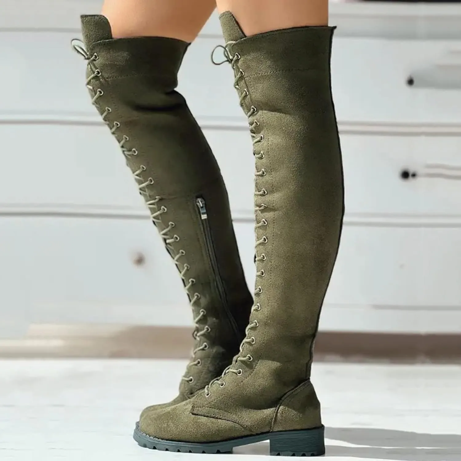 Cathalem Over the Knee Boots for Women Platform Thigh High Boots Chunky Heel Knee High Boots Round Toe Stretch Boots