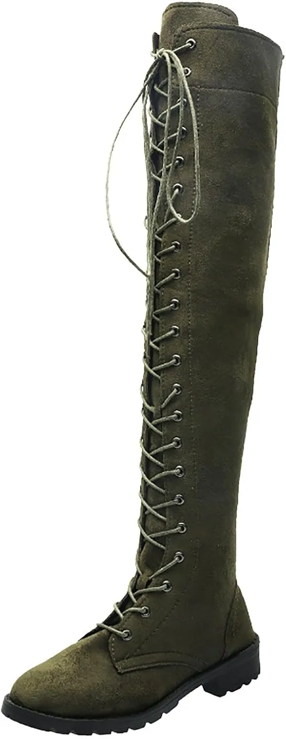 Cathalem Over the Knee Boots for Women Platform Thigh High Boots Chunky Heel Knee High Boots Round Toe Stretch Boots