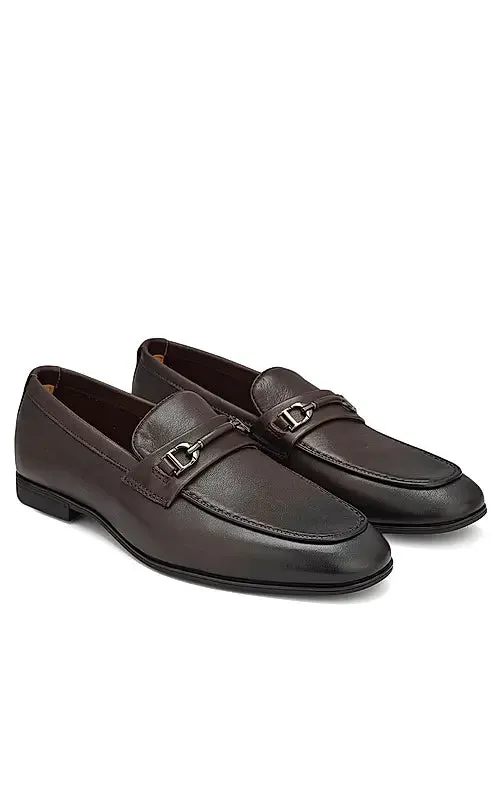 Coffee Loafers With Buckle