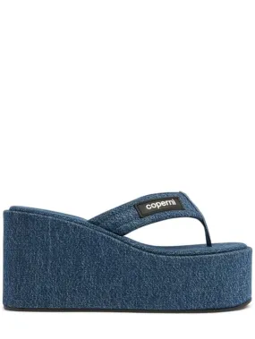Coperni   100mm Branded denim wedge sandals 