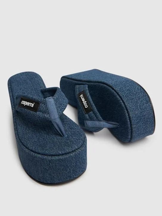 Coperni   100mm Branded denim wedge sandals 