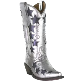 Corral Children's Silver Embroidery w/ Blue Stars Western Boots T0074