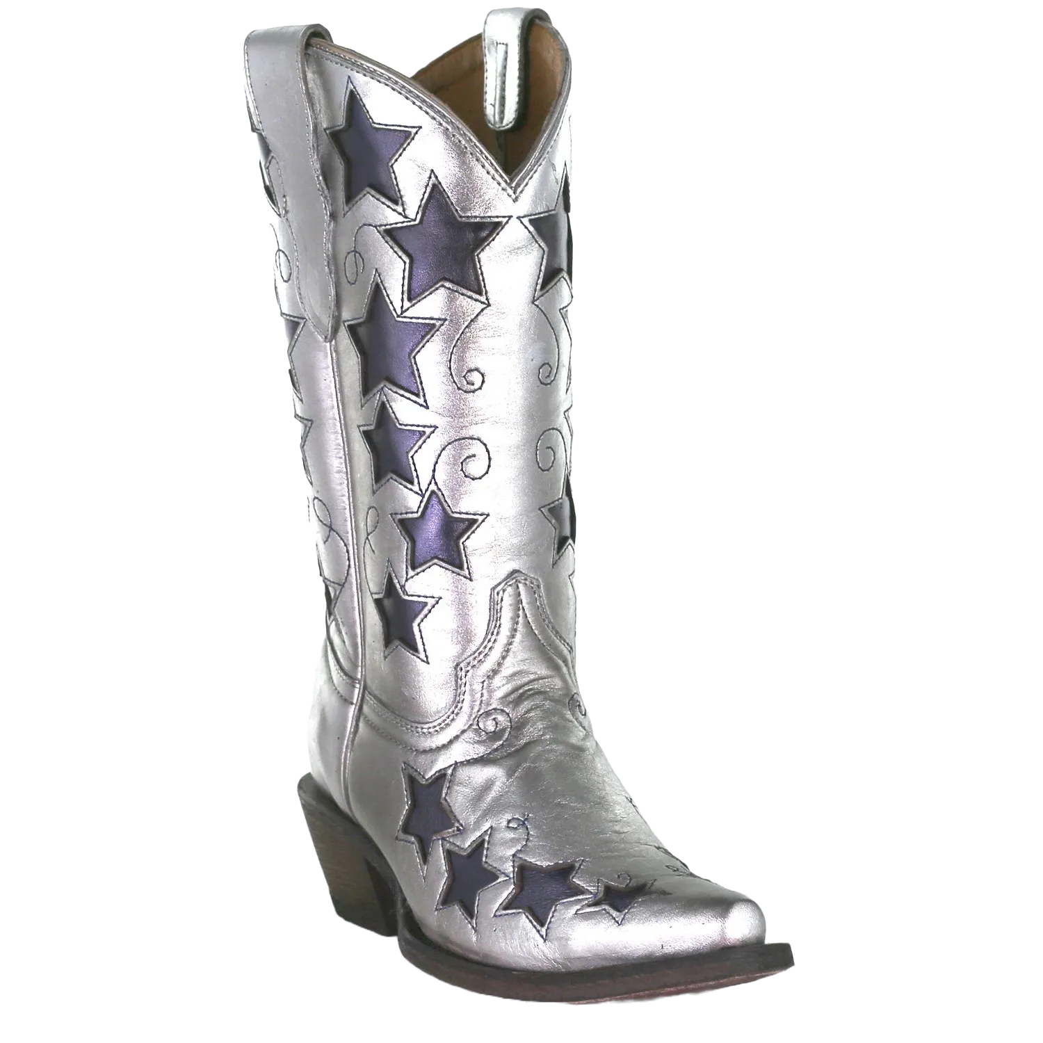 Corral Children's Silver Embroidery w/ Blue Stars Western Boots T0074