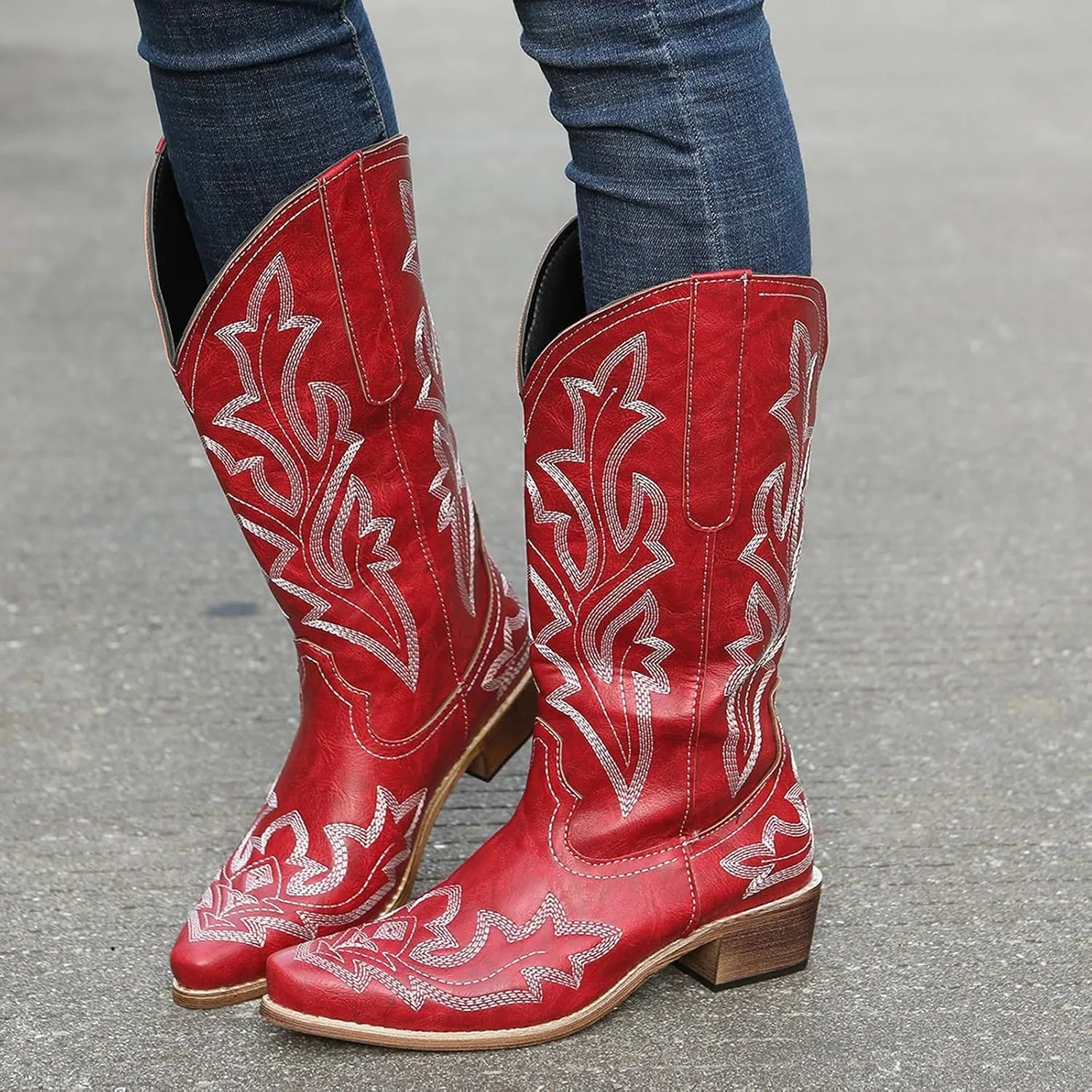 Cowboy Boots for Women Knee High Cowgirl Boots With Classic Embroidered Slip On Pointed Toe Chunky Heel Pull On