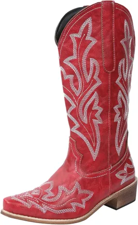 Cowboy Boots for Women Knee High Cowgirl Boots With Classic Embroidered Slip On Pointed Toe Chunky Heel Pull On