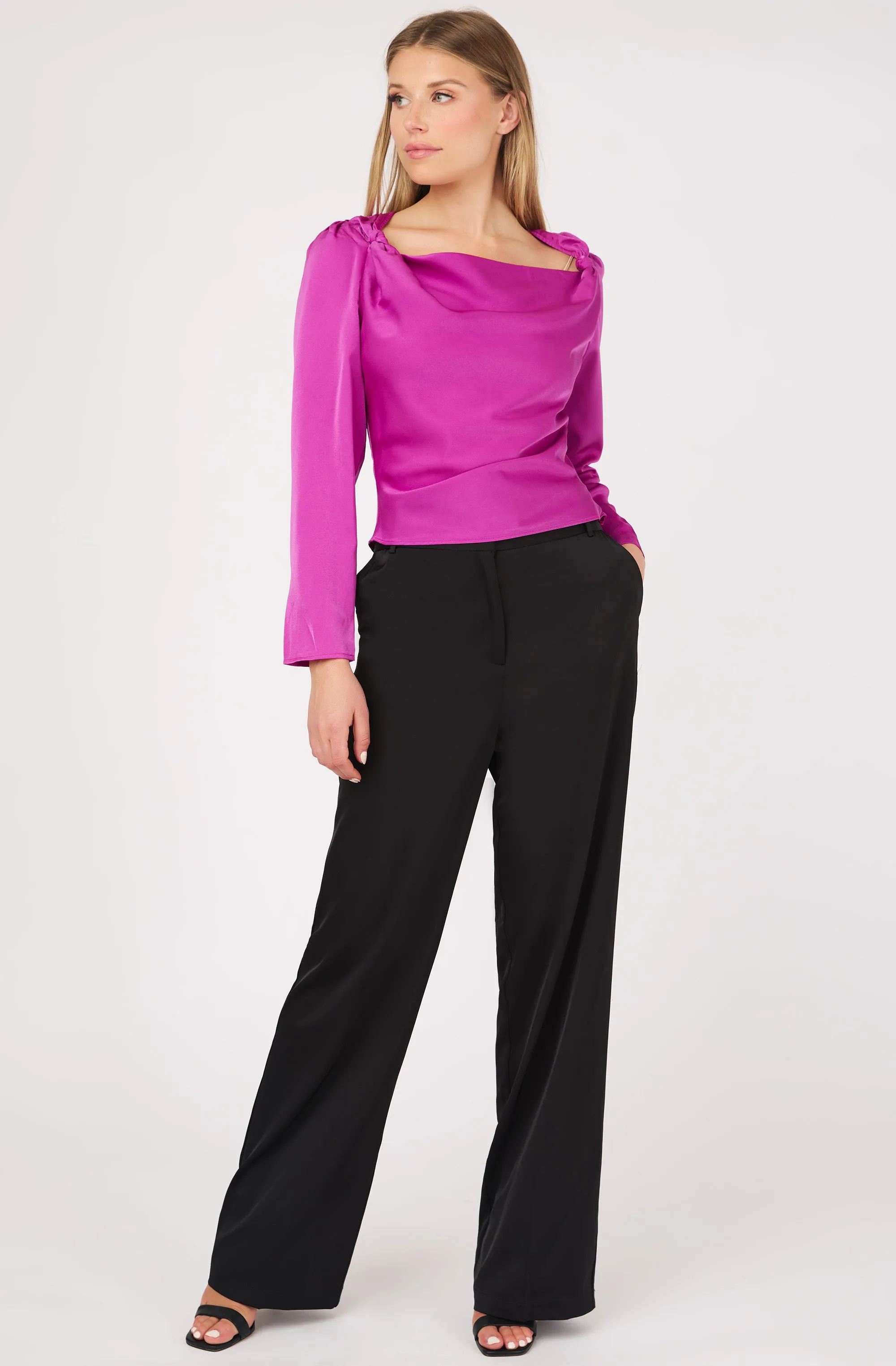 Draped neck top with knot detail