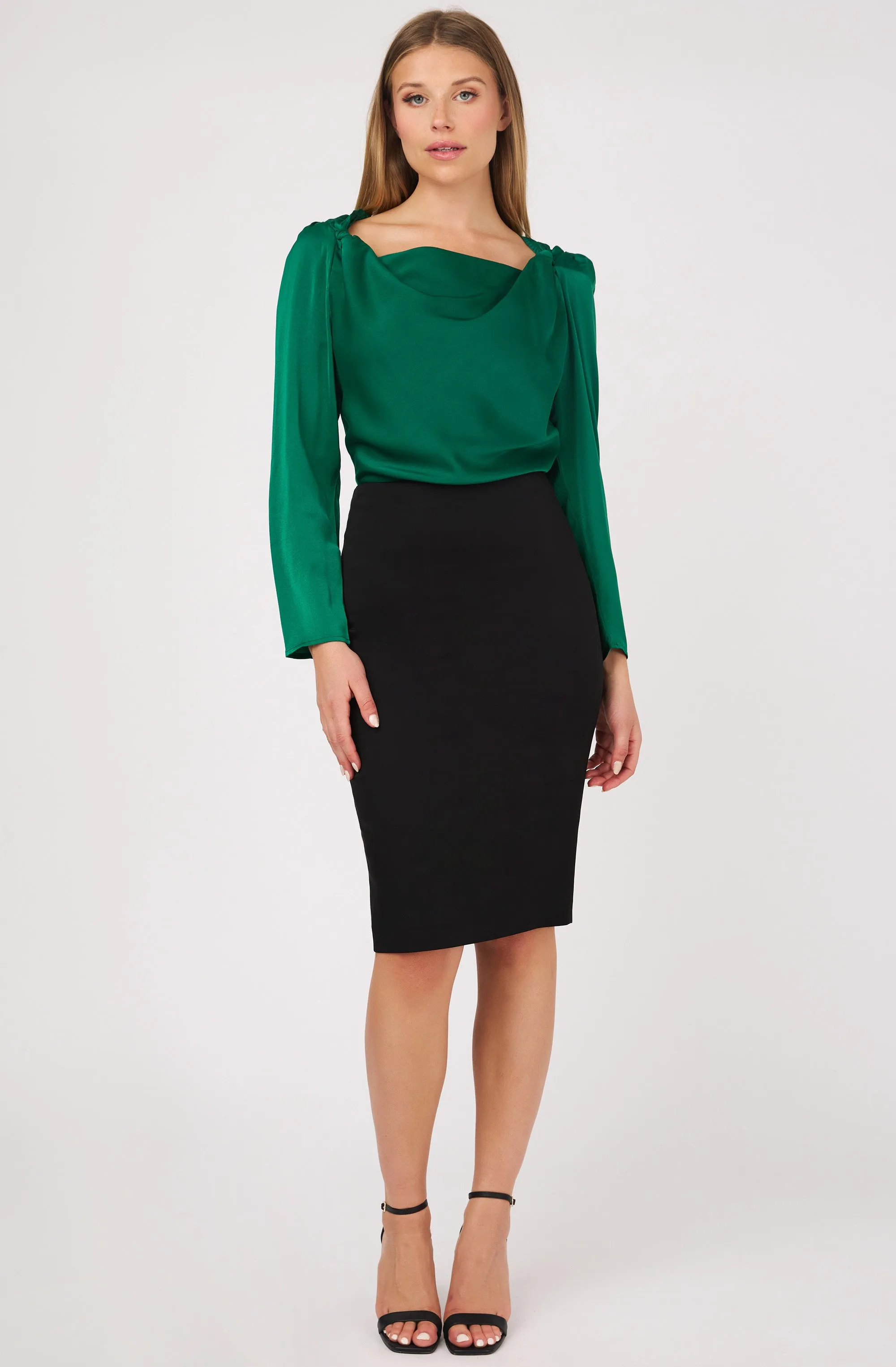 Draped neck top with knot detail